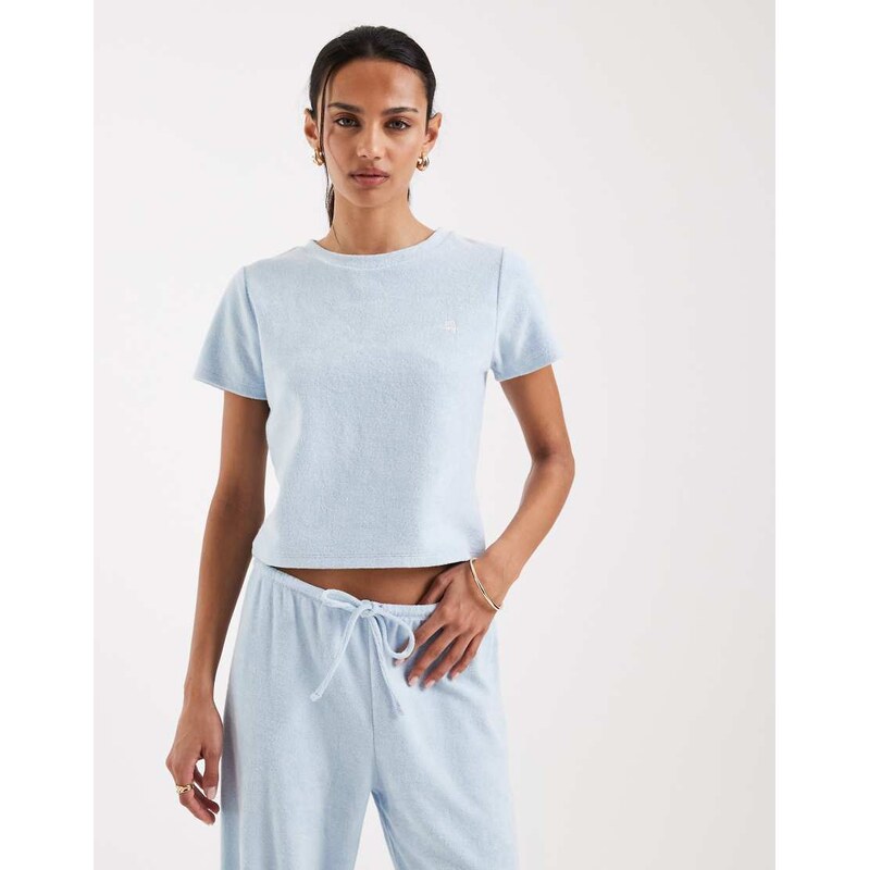4th & Reckless cotton towelling embroidered logo baby tee co-ord