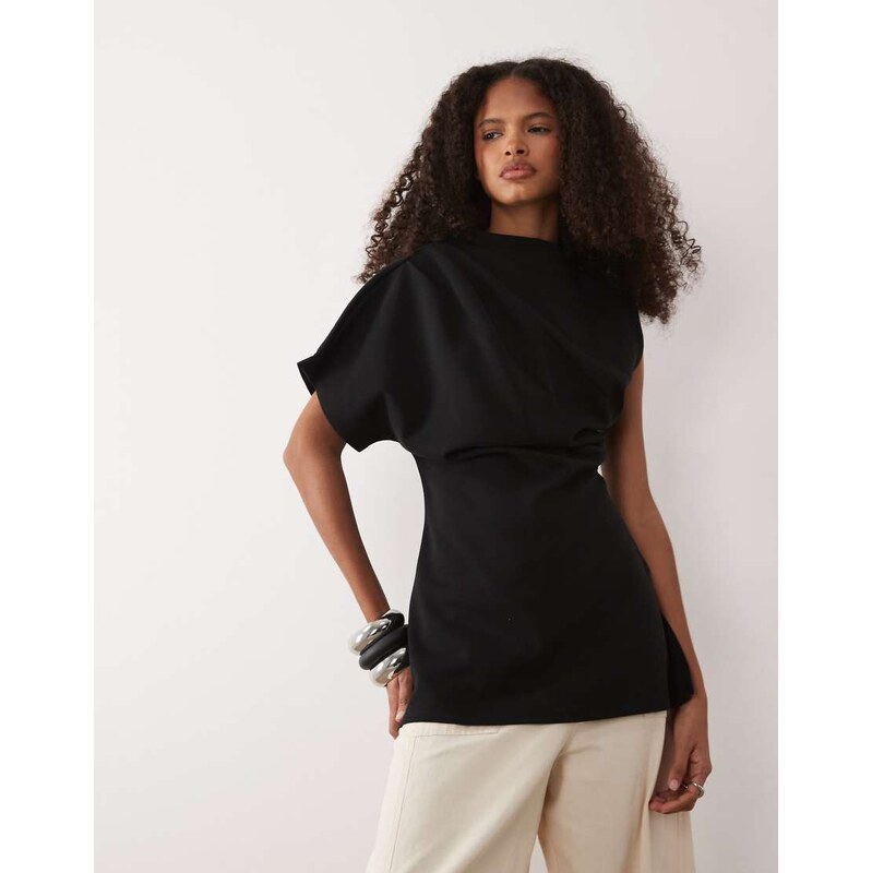 YAS asymetric premium jersey structured top in black 114856333