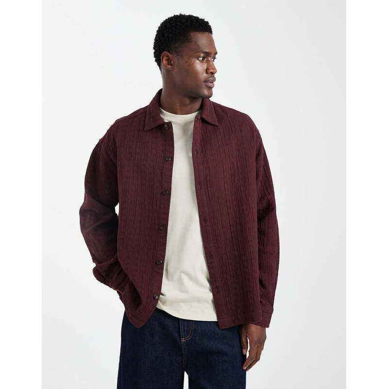 ASOS DESIGN oversized quilted look shirt in burgundy-Red