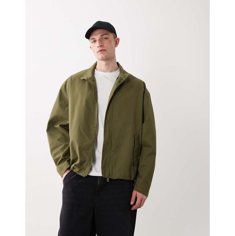 ASOS DESIGN oversized funnel neck jacket in khaki-Green