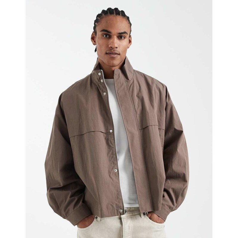 ASOS DESIGN oversized track jacket in light brown-Neutral