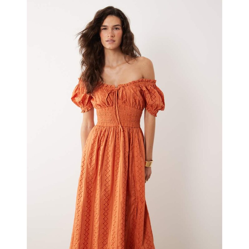 Miss Selfridge broderie milkmaid maxi dress in burnt orange
