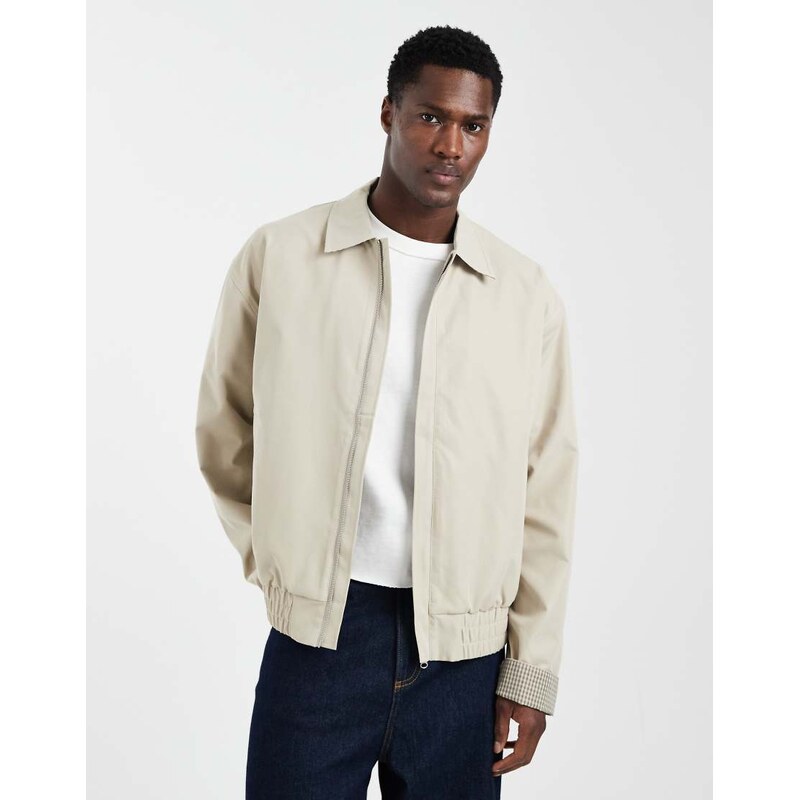 ASOS DESIGN bomber jacket in stone-Neutral