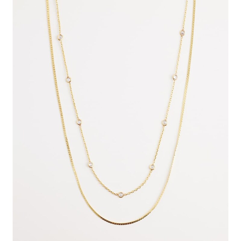 Orelia stationed crystal and snake chain layered necklace in 18k