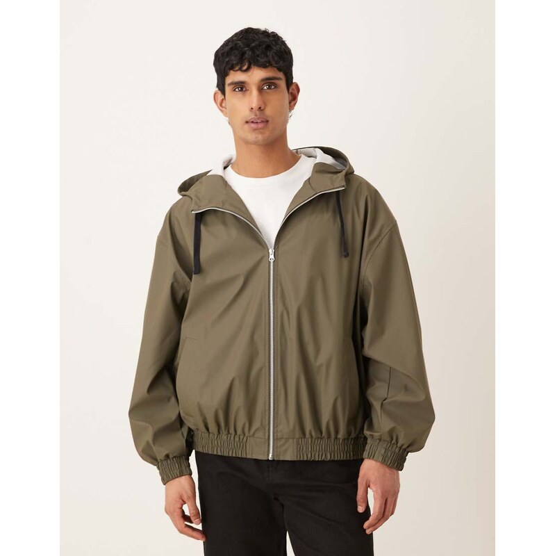 ASOS DESIGN oversized hooded rubberised jacket in khaki-Brown