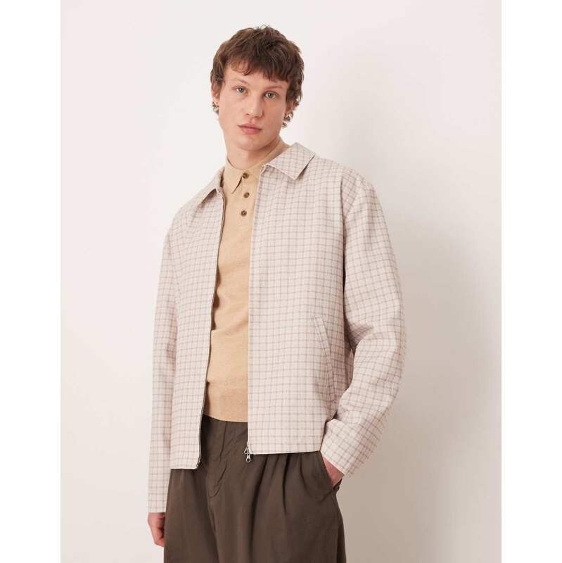 ASOS DESIGN checked cotton jacket in beige-Neutral