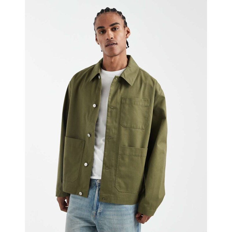ASOS DESIGN oversized worker jacket in green