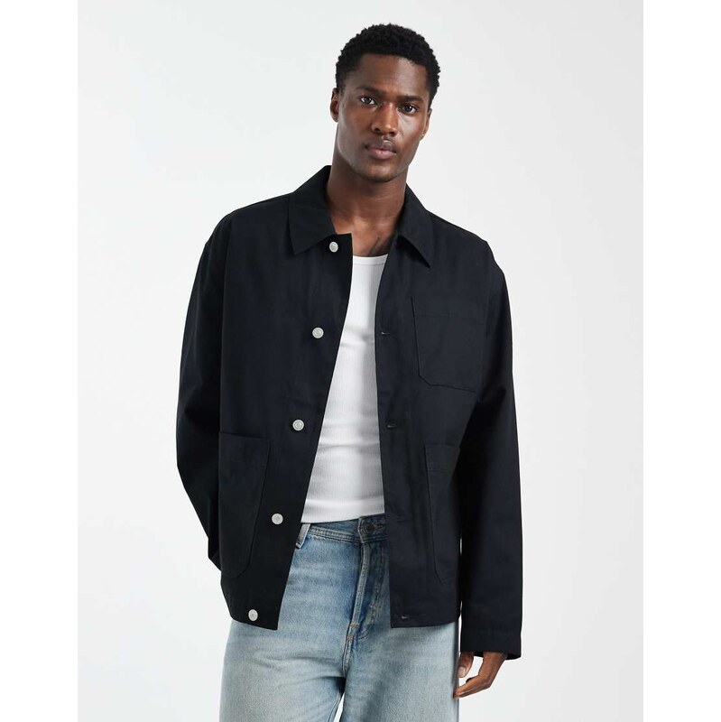 ASOS DESIGN oversized worker jacket in black