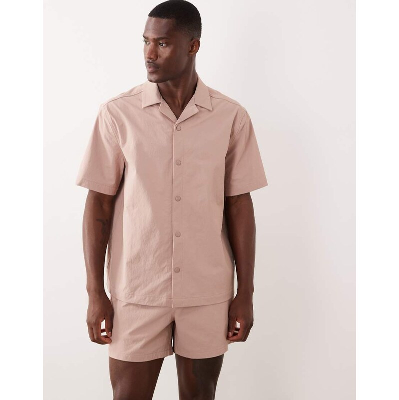ASOS DESIGN motionMAX regular revere shirt in light pink-Grey