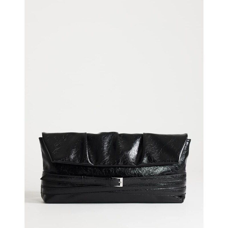 Topshop Meadow strap clutch in black faux suede