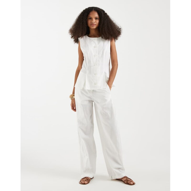 Vero Moda linen look tailored wide barrel trousers co-ord in white 115522241