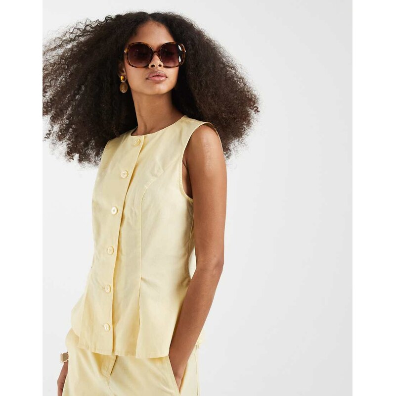 Vero Moda linen look tailored waistcoat co-ord in banana yellow