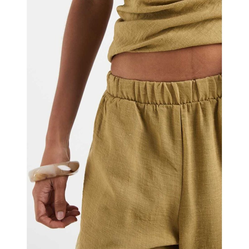 Vero Moda linen look high waist wide leg trouser co-ord in willow green