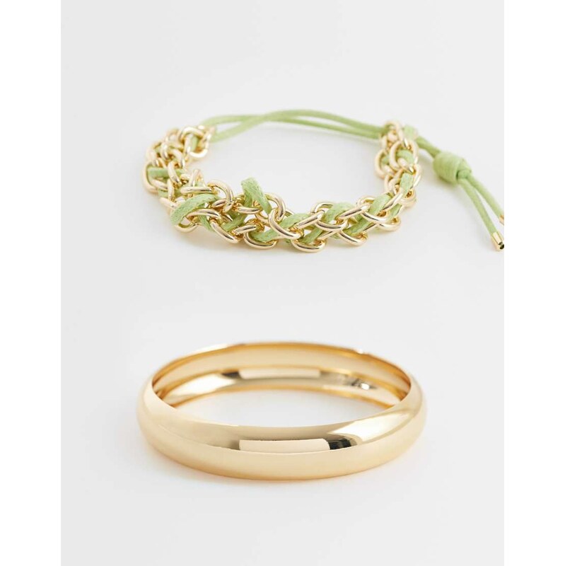 ASOS DESIGN pack of two braceles with rope detail and bangle in