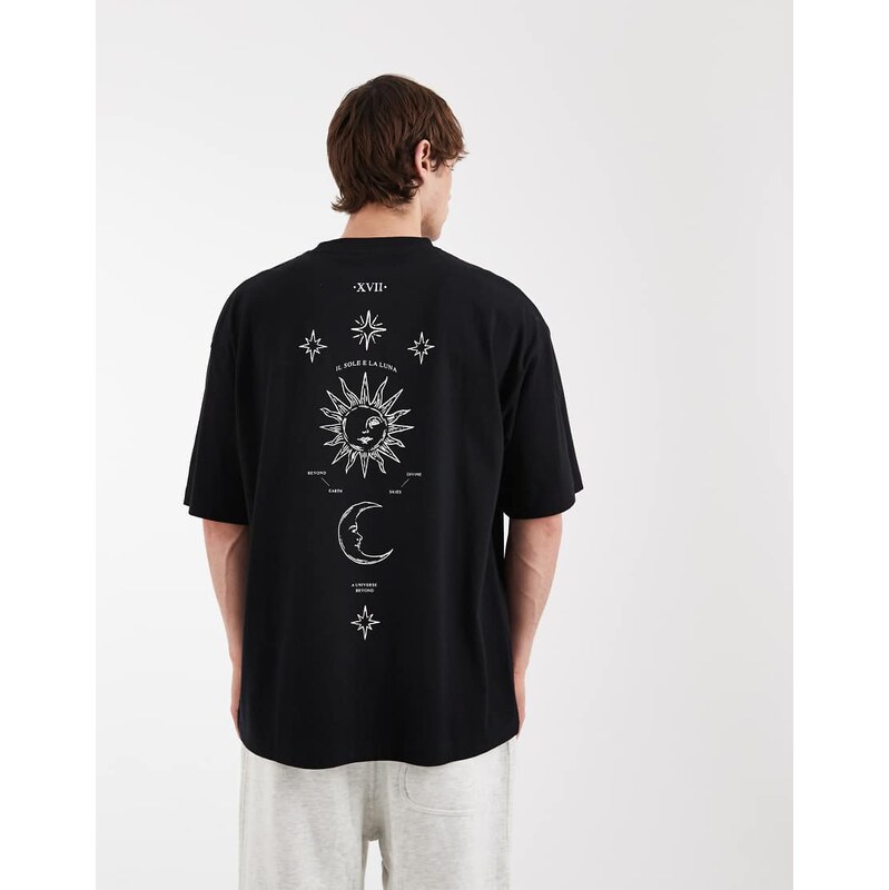 ASOS DESIGN oversized t-shirt with celestial graphic in black