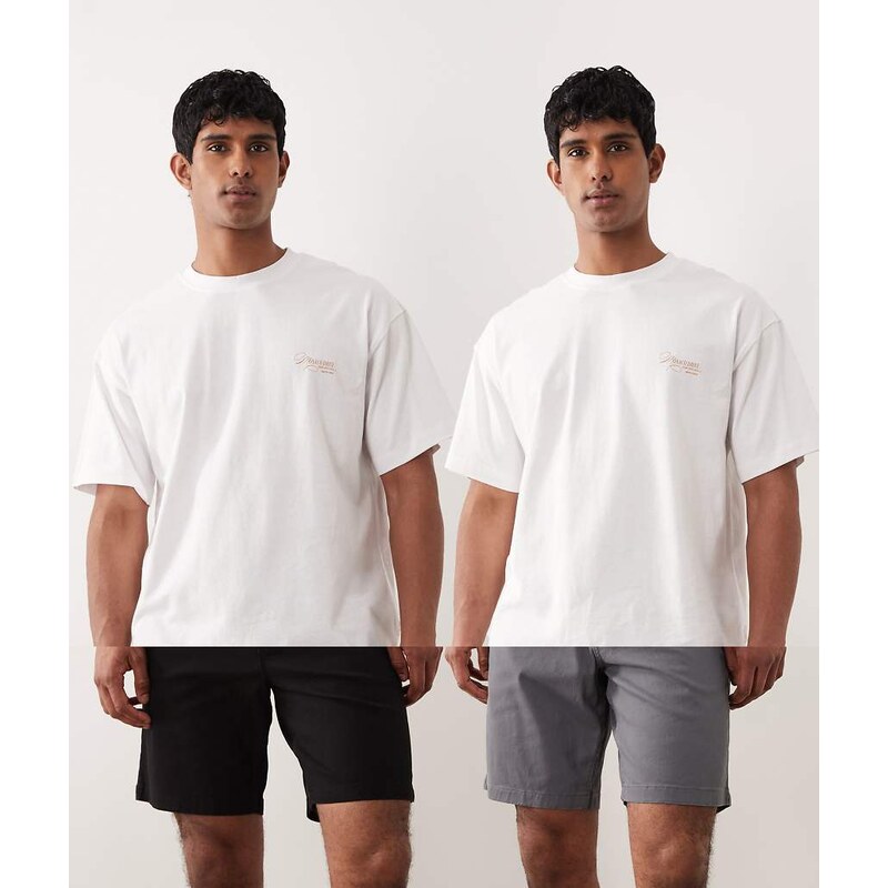 Jack & Jones 2 pack chino shorts in grey and black