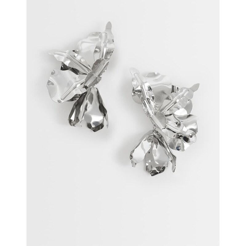 ASOS DESIGN large floral half flowers in silver tone