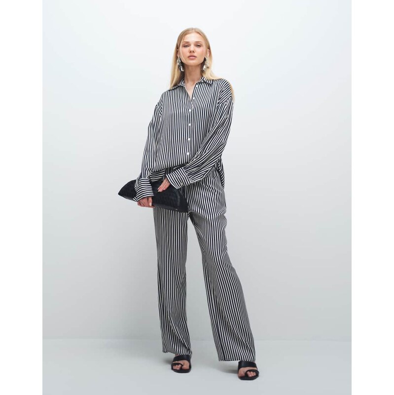 ASOS DESIGN satin wide leg pull on trouser in pinstripe co ord