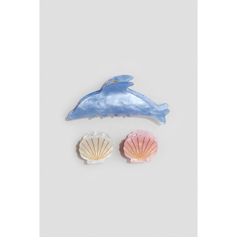 H&M - 3-pack shimmering hair claws - modrá 114835198