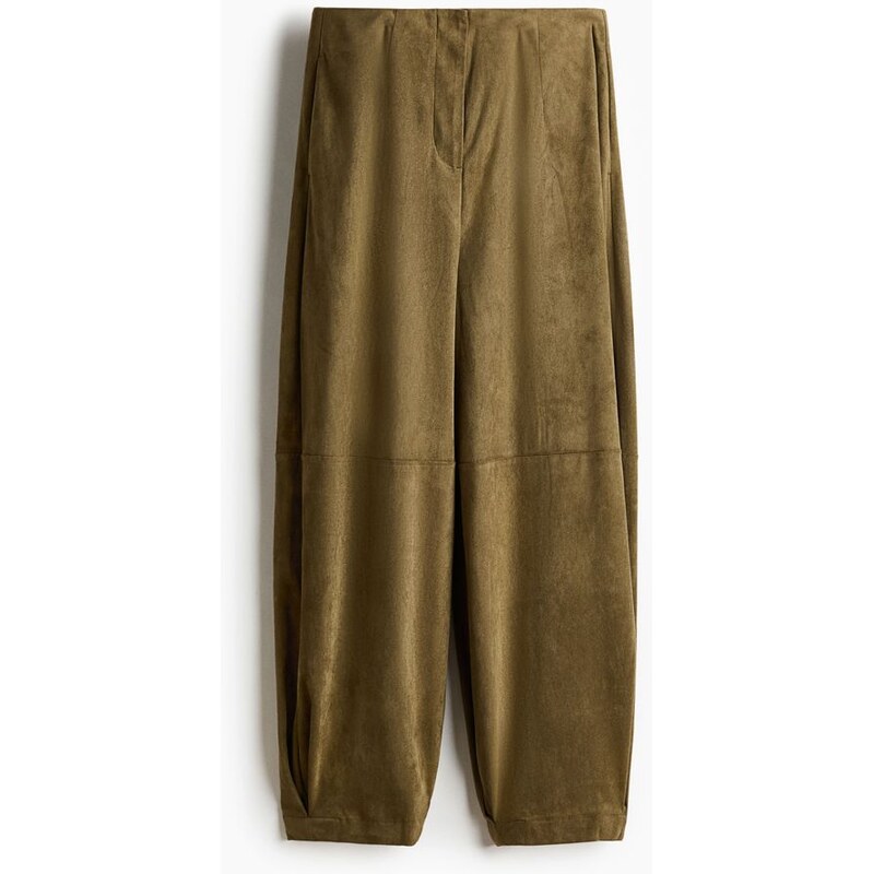 H&M - Kalhoty se soudkovitými nohavicemi - Tmavě Zelená Khaki