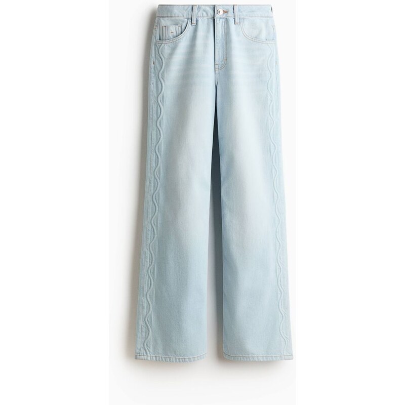 H&M - Wide High Waist Jeans - Světlý Denim Blue