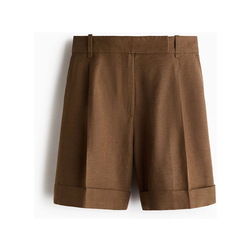 H&M - Elegantní šortky z lněné směsi - Tmavě Zelená Khaki