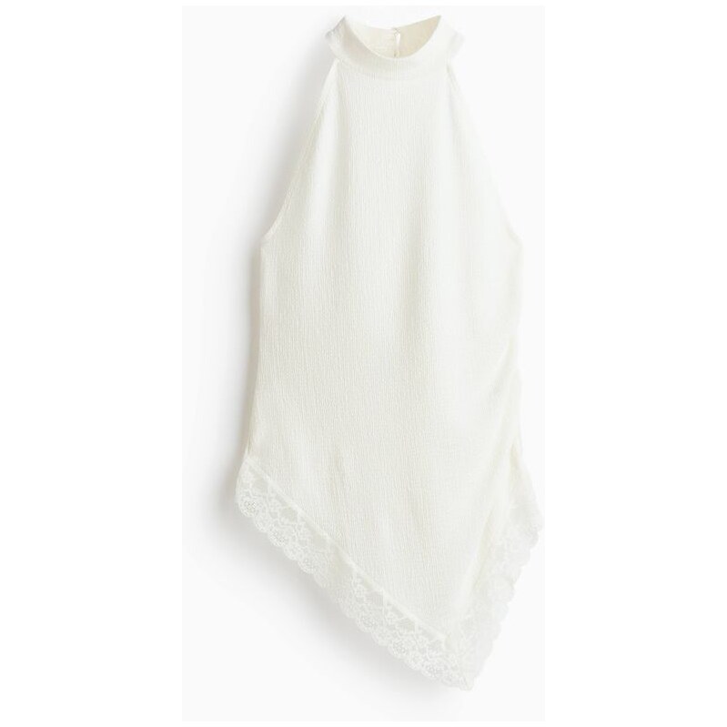 H&M - Top halternecks krajkovým lemem - Krémová