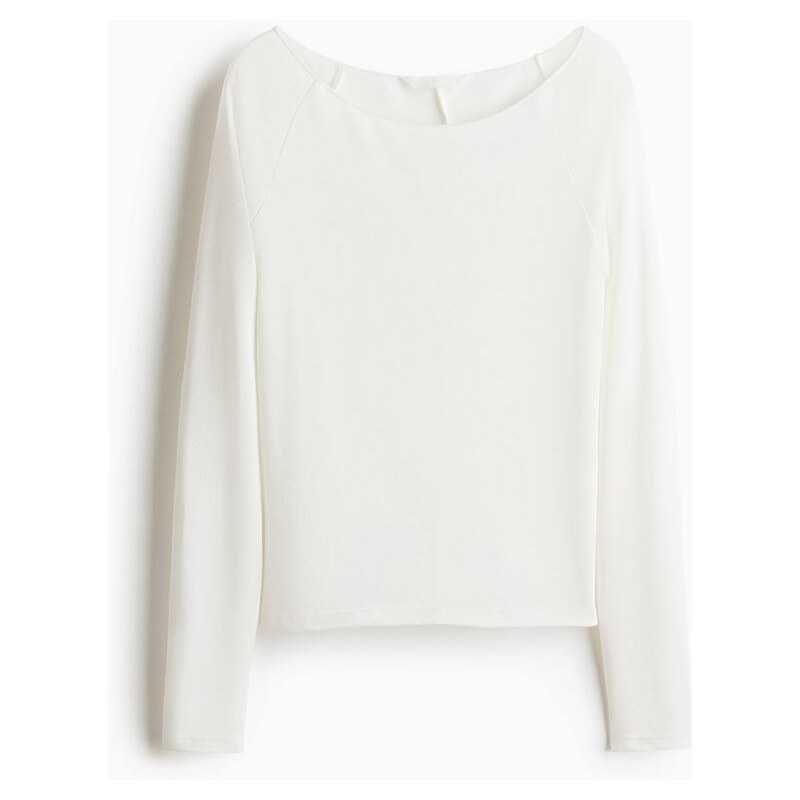 H&M - Top z jemného úpletus lodičkovým výstřihem - Bílá