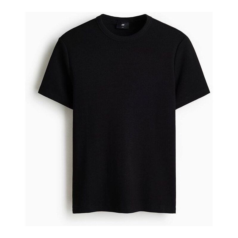 H&M - Žebrované tričko Slim Fit - Černá