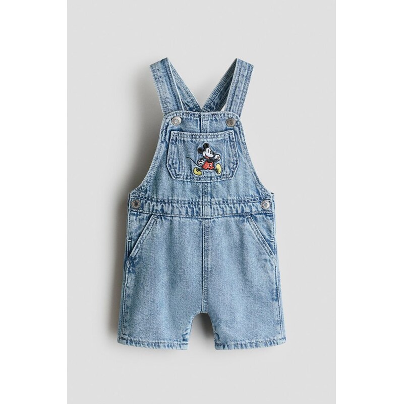 H&M - Laclové šortky a výšivkou - Denim Blue/Myšák Mickey