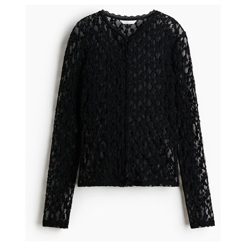 H&M - Propínací kardigans efektem krajky - Černá