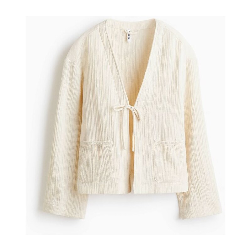 H&M - Tie-front muslin jacket - béžová 114835636