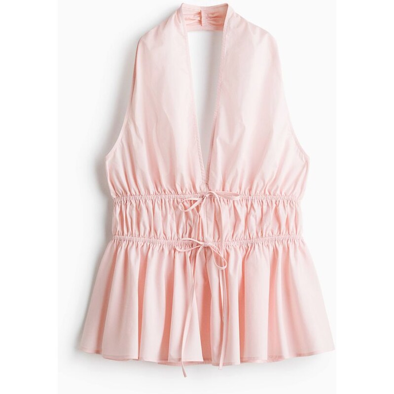 H&M - Top halterneck peplum - Světle Růžová