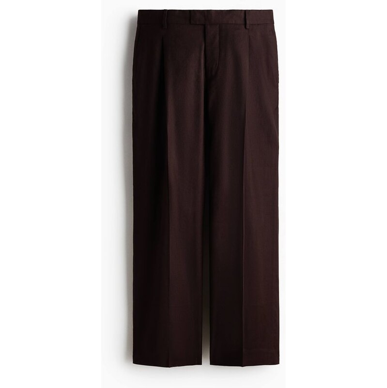 H&M - Elegantní kalhoty z lněné směsi Relaxed Fit - Tmavě Hnědá