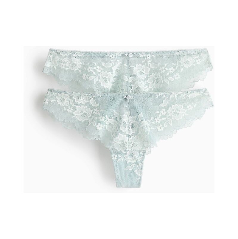 H&M - Krajkové kalhotky brazilian 2 kusy - tyrkysová 114835736