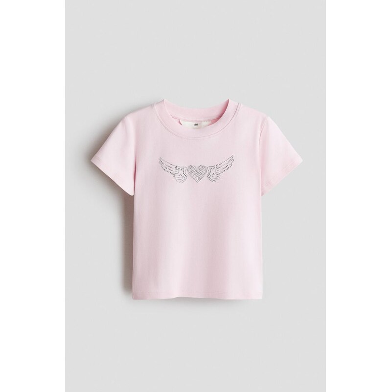 H&M - Tričko zdobené motivem - Světle Růžová/Srdíčko