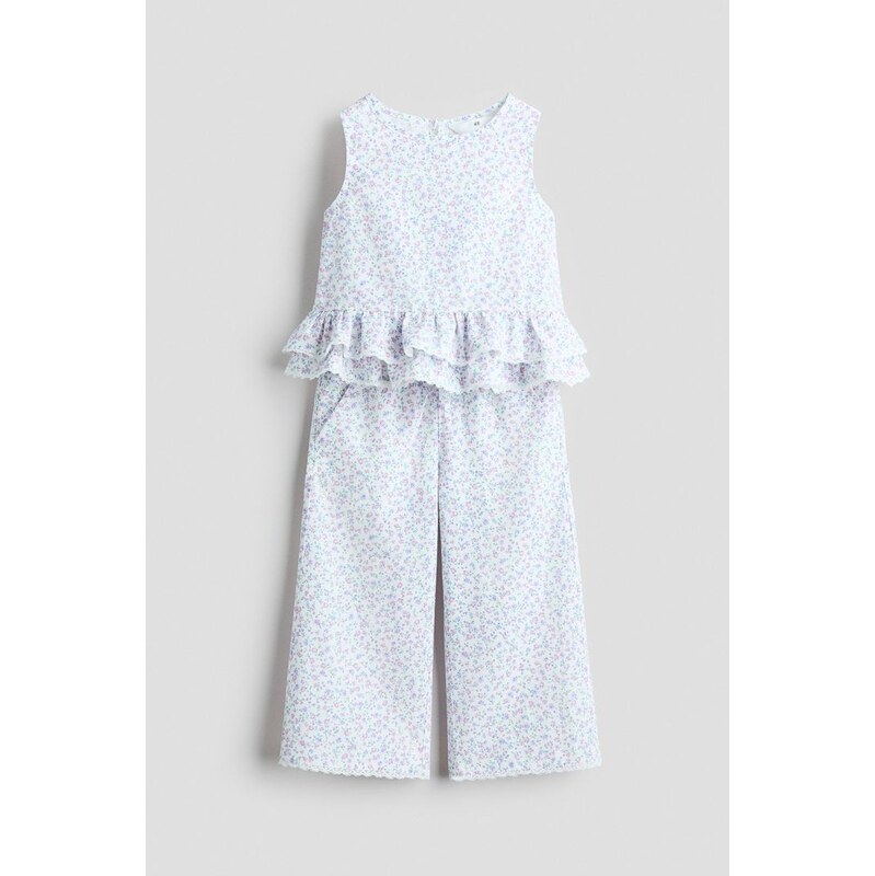 H&M - Dvoudílná souprava z lněné směsi - Bílá/Květiny