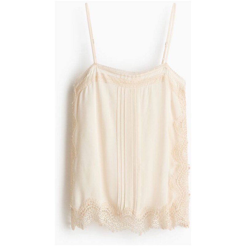 H&M - Top na ramínkas krajkovými lemy - Krémová