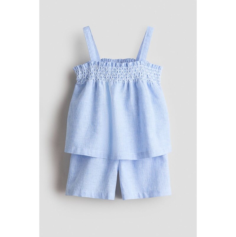 H&M - Dvoudílná souprava z lněné směsi - Modrá/Proužky