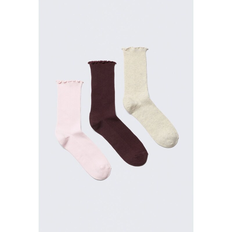 H&M - 3-pack Frill Edge Socks - růžová 114835918