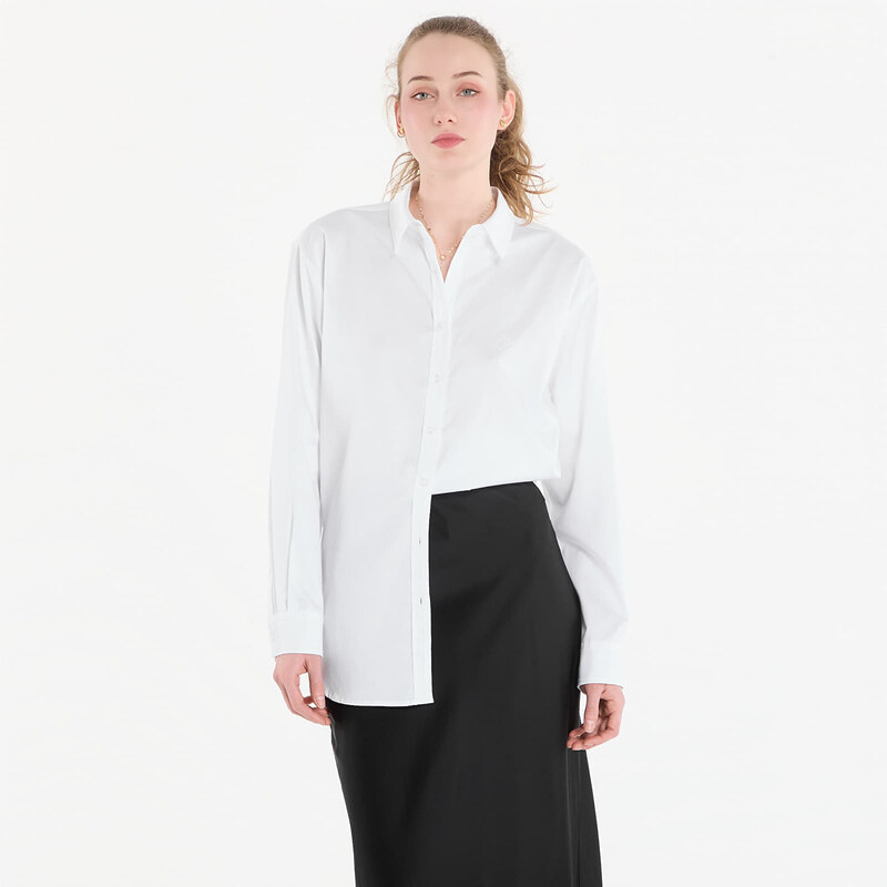 Košile GUESS Ls Oversized Poplin Shirt Pure White S