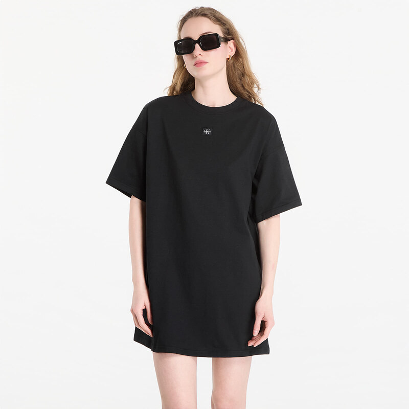 Šaty Calvin Klein Jeans Ss Woven Label Oversized Tee Dress Black