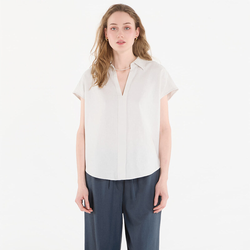 Košile Calvin Klein Linen Cks Ss Classic Fit Shirt White Sand L