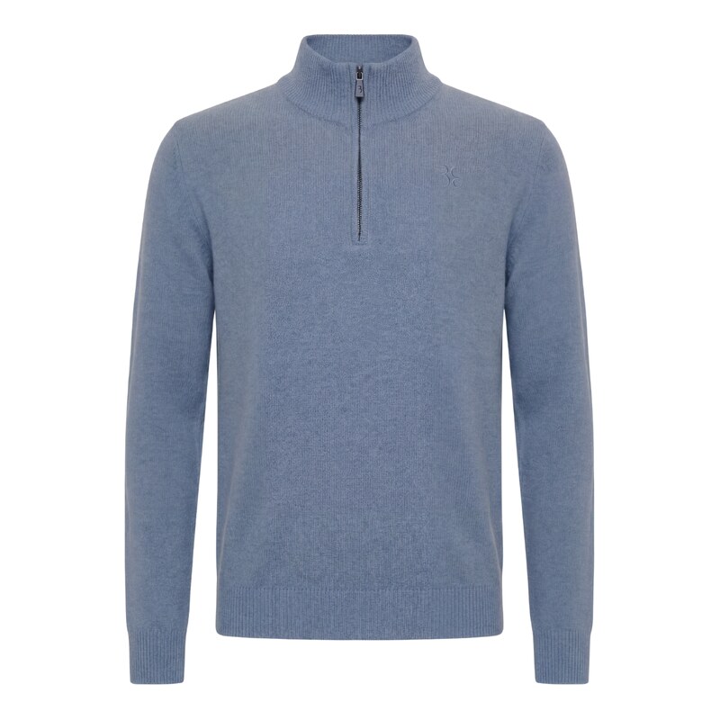 Pánský modrý svetr BILLIONAIRE Half Zip z baby merino vlny