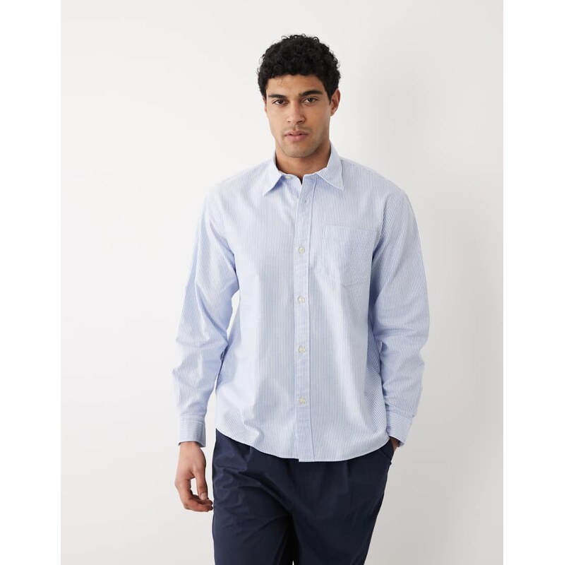 Selected 100% cotton Oxford long sleeve shirt in blue stripe