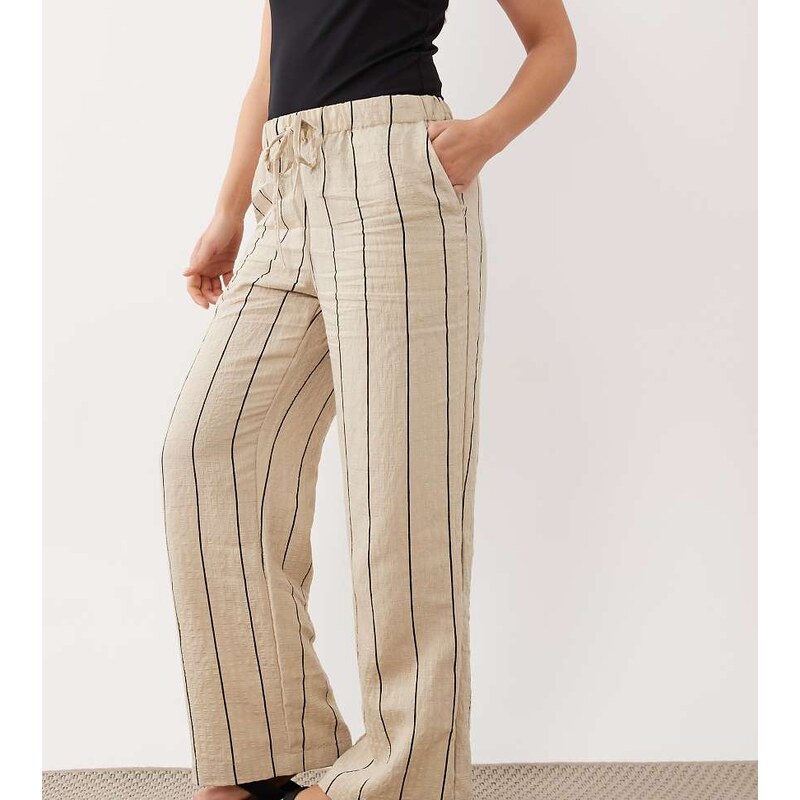 JDY Petite wide leg trouser in beige and black stripe