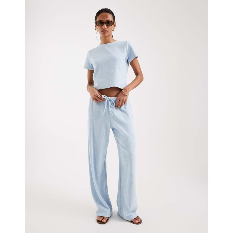 4th & Reckless cotton rich towelling tie waist wide leg trousers