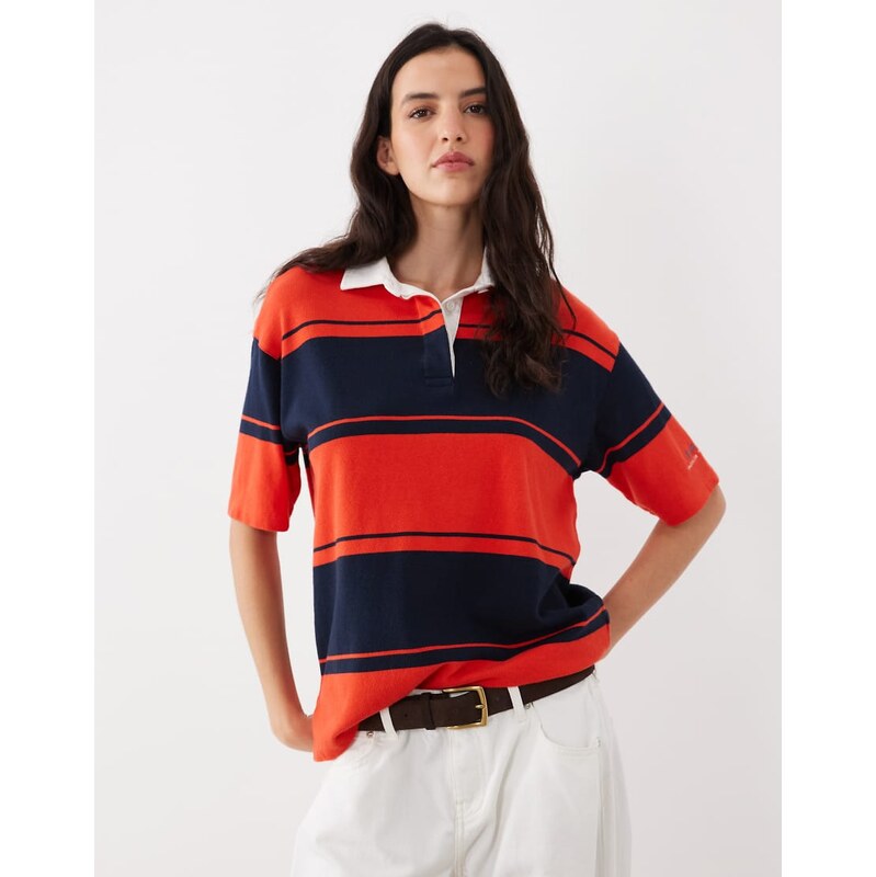 GANT button up rugby top in red and black stripe