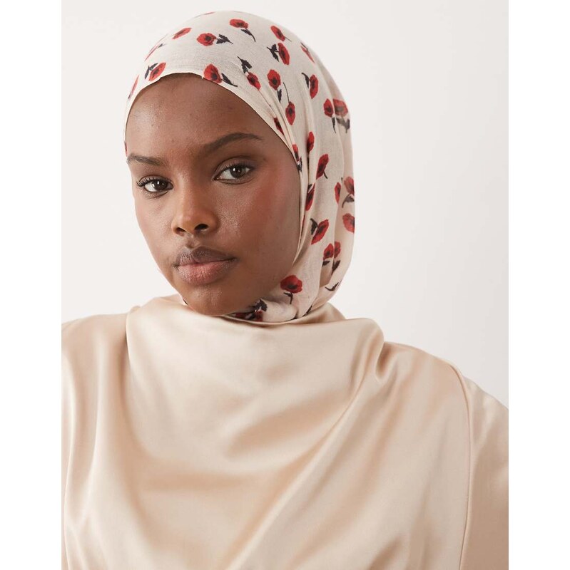 IYAL light weight headscarf in in cream rose print-Multi