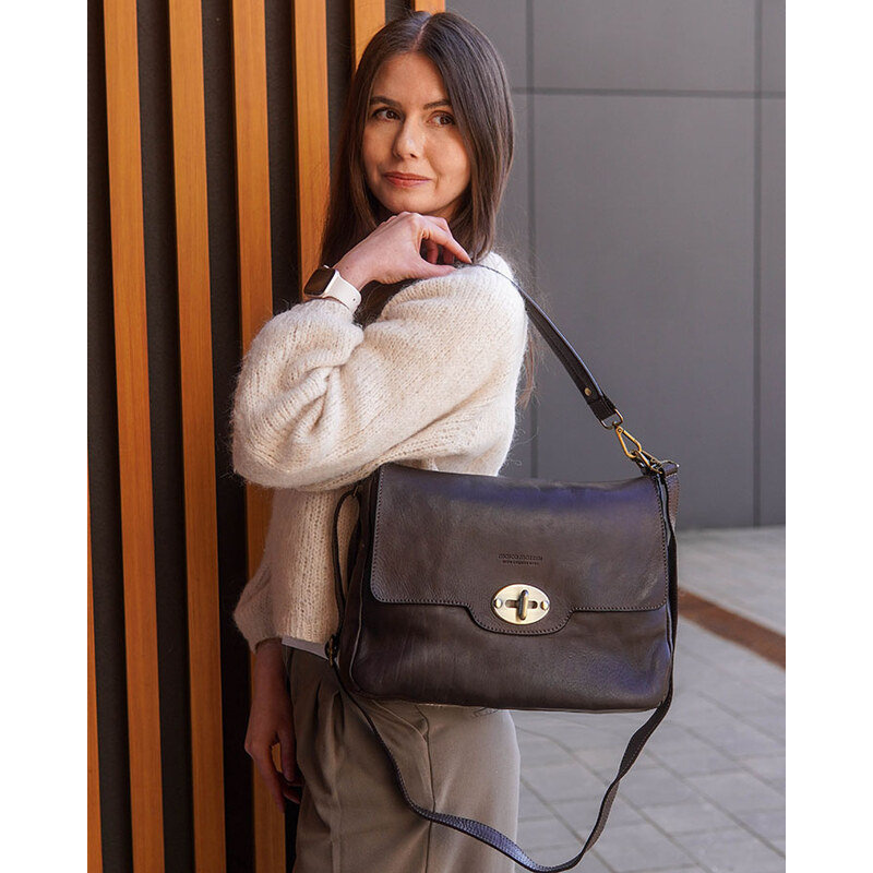 MARCO MAZZINI Tmavě hnědá crossbody kožená kabelka 114087724